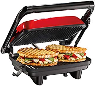 Hamilton Beach Electric Panini Press Grill with Locking Lid, Opens 180 Degrees for Any Sandwich Thickness, Nonstick 8