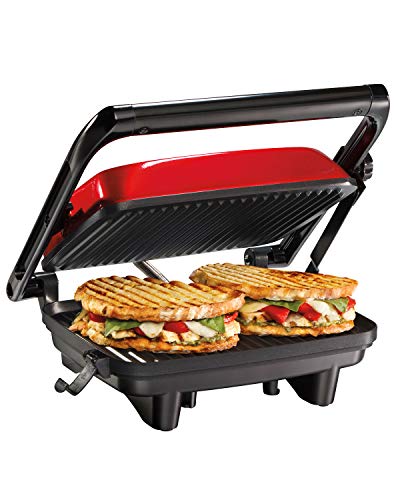 Hamilton Beach Electric Panini Press Grill with Locking Lid, Opens 180 Degrees for Any Sandwich Thickness, Nonstick 8