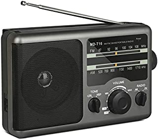 Portable AM FM Radio Transistor Radio Operated by 4 D-Cell Batteries or AC Power with Excellent Reception,Large Speaker,3.5 mm Earphone Jack,2 Tone Mode,Big Handle for Outdoor or Indoor