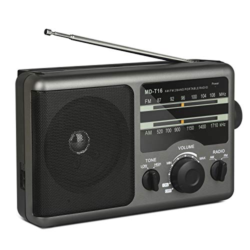 Portable AM FM Radio Transistor Radio Operated by 4 D-Cell Batteries or AC Power with Excellent Reception,Large Speaker,3.5 mm Earphone Jack,2 Tone Mode,Big Handle for Outdoor or Indoor