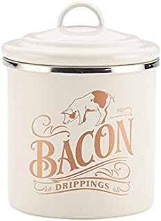 Ayesha Curry Enamel on Steel Bacon Grease Can / Bacon Grease Container - 4 Inch, White