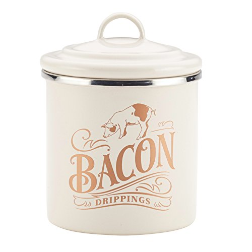 Ayesha Curry Enamel on Steel Bacon Grease Can / Bacon Grease Container - 4 Inch, White