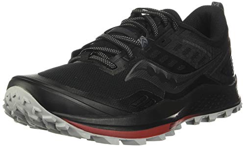 Saucony Men's Peregrine 10 Trail Running Shoe, Black/Red, 10.5 W US