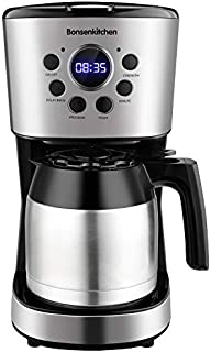 Programmable Coffee Maker 10 Cup, Compact Coffee Machine with 50 oz Thermal Carafe Coffee Pot, Brew Strength Control, Mid-Brew Pause and Anti-Drip Function Stainless Steel Coffee Maker