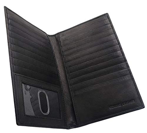 AG Wallets Genuine Leather Mens Long ID 19 Credit Card Security Wallet Black (RFID_Black)