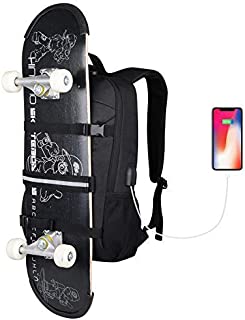 Skateboard Backpack, Simbow Laptop Backpack Rucksack with USB Charging Port, Anti-Theft Lock, Water Resistant, Fits up to 15.6-17 Inch Laptop, for College School Business Travel Men Boy-Black