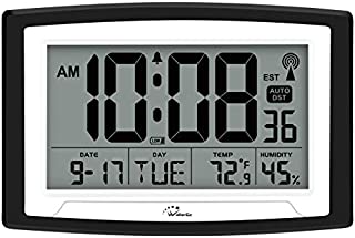 WallarGe Atomic Clock,Digital Wall Clock or Desk Clock,Battery Operated,Self-Setting Digital Alarm Days Clock Large Display for Seniors,Temperature, Humidity and Date,Auto DST.