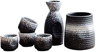 KAUTO Japanese Sake Wine Set - Ceramic White Wine Antique Wine Cellar Pots for The Budget - Free Wine Stoppers 5-Piece Set