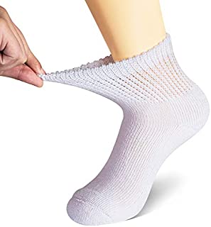 MD Diabetic Socks Mens and Womens Half Cushion Circulatory Quarter Socks for All Seasons Loose Fit 6 Pack 13-15 White.