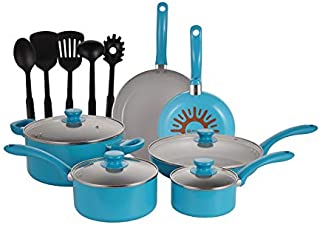 Mirazur Non-Stick Cookware Ceramic 15 Piece Pots And Pans Sets with Bakelite Handles Frying Pan Saucepan Casserole, Blue