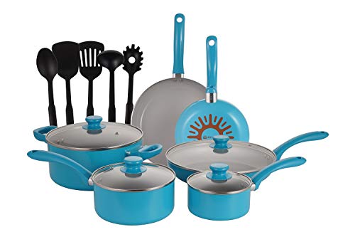 Mirazur Non-Stick Cookware Ceramic 15 Piece Pots And Pans Sets with Bakelite Handles Frying Pan Saucepan Casserole, Blue