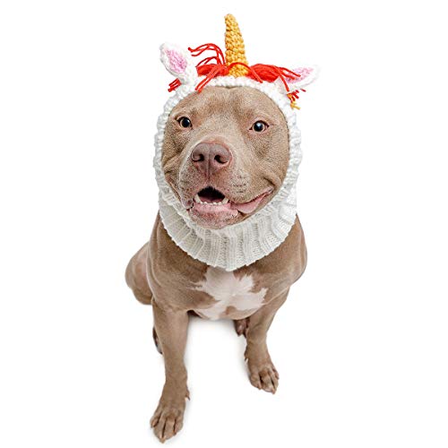 Zoo Snoods Unicorn Dog Costume - Neck and Ear Warmer Hood for Pets (Large)