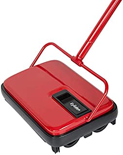 Eyliden Carpet Sweeper, Hand Push Carpet Sweepers, Non-Electric Easy Manual Sweeping, Automatic Compact Broom with 4 Corner Edge Brush for Carpeted Cleaning (Red)