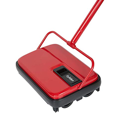 Eyliden Carpet Sweeper, Hand Push Carpet Sweepers, Non-Electric Easy Manual Sweeping, Automatic Compact Broom with 4 Corner Edge Brush for Carpeted Cleaning (Red)