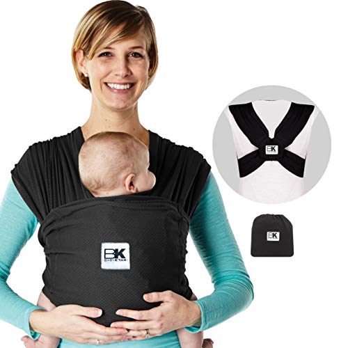 Baby K'tan Breeze Baby Wrap Carrier, Infant and Child Sling - Simple Pre-Wrapped Holder for Babywearing - No Tying or Rings - Carry Newborn up to 35 lbs, Black, Medium (W Dress 10-14 / M Jacket 39-42)