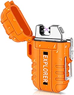 Green Vivid Waterproof Flameless Electric Lighter-Dual Arc Plasma Beam Lighter-USB Rechargeable-Windproof-No Butane-Ideal Lighter for Indoor and Outdoor Activities (Orange)