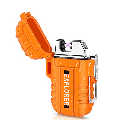 Green Vivid Waterproof Flameless Electric Lighter-Dual Arc Plasma Beam Lighter-USB Rechargeable-Windproof-No Butane-Ideal Lighter for Indoor and Outdoor Activities (Orange)