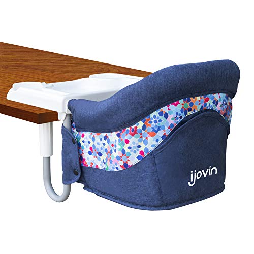 Hook On High Chair, Clip on Table High Chair with Dining Tray for Babies and Toddlers, Folding Flat Storage Feeding Seat with Convenient Carry Bag (Denim Blue)