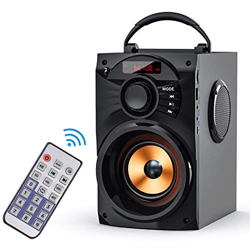 EIFER Portable Bluetooth Speakers Subwoofer Heavy Bass Bluetooth Speaker Wireless Rechargeable Speaker Line in Speakers Remote Control FM Radio TF Card for Home Party Phone PC (Black)