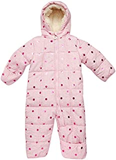 DKNY Baby Girls Cozy Puffer Fully Sherpa Fur Lined Snowsuit Pram with Fur Trim Hood (Infant/Newborn) (Heather Pink, 6-9 Months)