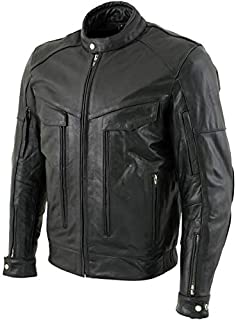 Xelement B4495'Bandit' Men's Black Buffalo Leather Cruiser Motorcycle Jacket with X-Armor Protection - 3X-Large