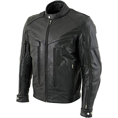 Xelement B4495'Bandit' Men's Black Buffalo Leather Cruiser Motorcycle Jacket with X-Armor Protection - 3X-Large