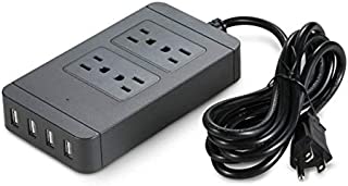 15ft Power Strip w USB, Smart 4 Outlet Surge Protector Power Strip w 4 Port USB Charger 15ft Power Cord 2500W 100-240V for Office, Travel, TV, Computer, Phone, Transformers, Power Bank(Black)