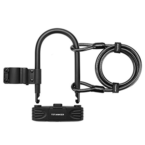 Titanker U Lock Bike Lock, Heavy Duty Combination Bike U Shackle Secure Locks Bike Locks Anti Theft (16mm U Lock + Steel Cable + Mount Bracket)