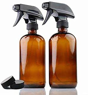 Amber Spray Bottles (2 pack with 10 Labels) - 16oz Empty Glass Bottles for Cleaning Solutions,Essential Oils,Alcohol,Peroxide,Water - Plant Sprayer/Mister - Refillable Cleaner Bottle w/Sturdy Trigger