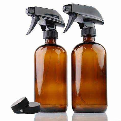 Amber Spray Bottles (2 pack with 10 Labels) - 16oz Empty Glass Bottles for Cleaning Solutions,Essential Oils,Alcohol,Peroxide,Water - Plant Sprayer/Mister - Refillable Cleaner Bottle w/Sturdy Trigger