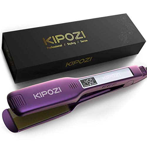 KIPOZI Professional Hair Straightener, 1.75 Inch Titanium Flat Iron for Hair, Dual Voltage Flat Iron with Adjustable Temperature & Digital Display, Purple