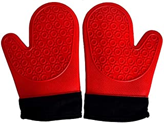 2PCS Red Black Professional Extra Large Silicone Oven Mitts and Pot Holders Oven Gloves Heat Resistant Gloves Kitchen Mittens BBQ Gloves for Cooking Grill Gloves Rubber Oven Mitt Cooking Gloves