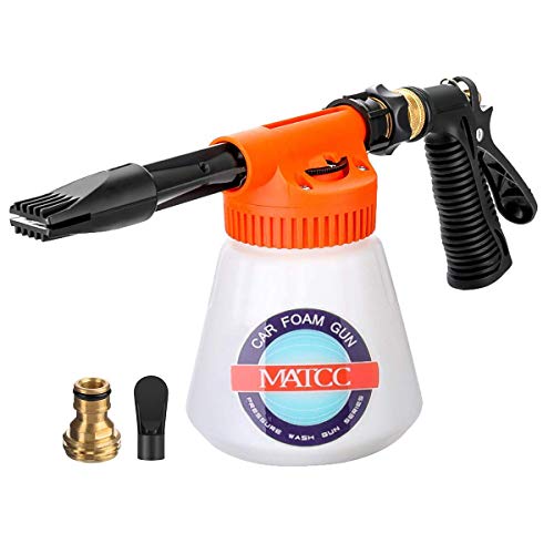 MATCC Car Foam Gun Foam Cannon Blaster 6 Adjustment Ratio Dial Foam Wash Gun Connects to Any Garden Hose Foam Sprayer for Car Home Cleaning with 0.23 Gallon Bottle