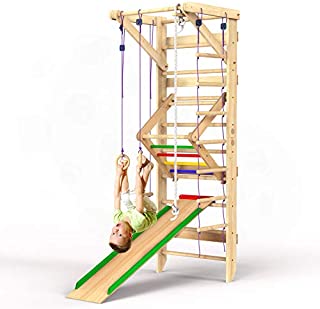 Wooden Swedish Ladder Wall Set  Kids Stall Bars for Exercise  Kids Swedish Gymnastic Wall Gym  Wood Stall Bar Gymnastics Playground  Best Gym for All Family All Ages Training Stretching (Sport-3)