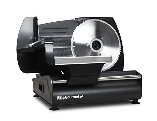 Elite Gourmet Ultimate Precision Electric Deli Food Meat Slicer Removable Stainless Steel Blade, Adjustable Thickness, Ideal for Cold Cuts, Hard Cheese, Vegetables & Bread, 7.5, Black