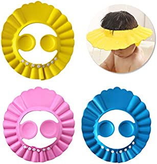 Pengxiaomei 3Pcs Baby Shower Caps,3 Colors Baby Bathing Hat Kids Adjustable Shower Cap Kids Wash Hair Shield with Ear Protection