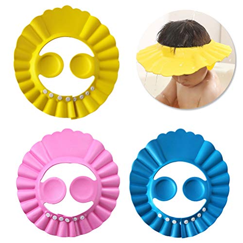 Pengxiaomei 3Pcs Baby Shower Caps,3 Colors Baby Bathing Hat Kids Adjustable Shower Cap Kids Wash Hair Shield with Ear Protection