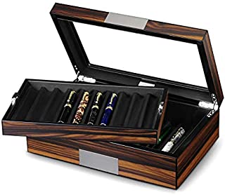 Lifomenz Co Pen Display Box Ebony Wood Pen Display Case,Fountain Pen Storage Box,20 Pen Organizer Box with Glass Window Pen Collection Box with Tray