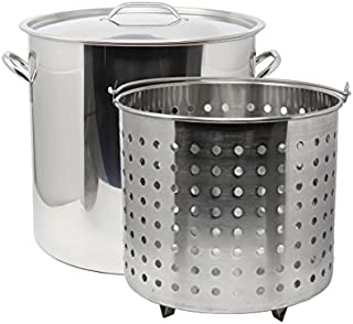 CONCORD 53 QT Stainless Steel Stock Pot w/Basket. Heavy Kettle. Cookware for Boiling