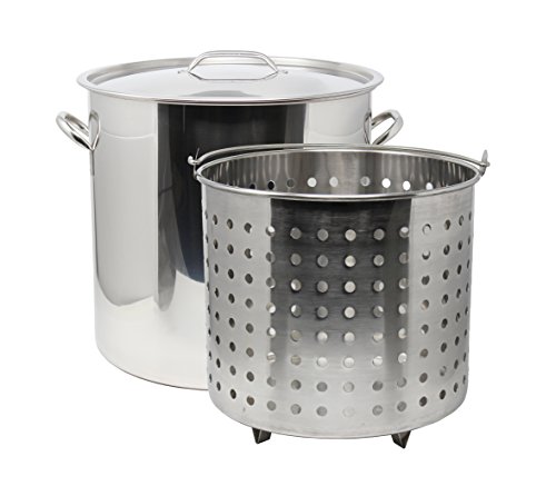 CONCORD 53 QT Stainless Steel Stock Pot w/Basket. Heavy Kettle. Cookware for Boiling