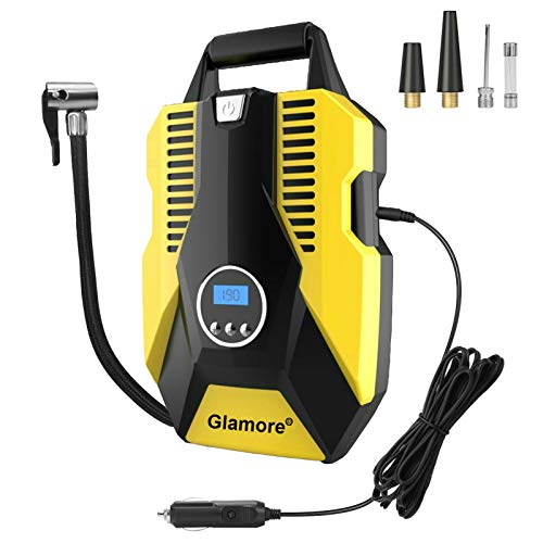 Glamore Portable Air Compressor for Car Tires, Digital Tire Inflator, 12V DC Air Compressor Tire Inflators, Air Tire Pump, 150 PSI with Emergency LED Flashlight for Cars, Motorcycles, Bikes, Ballons