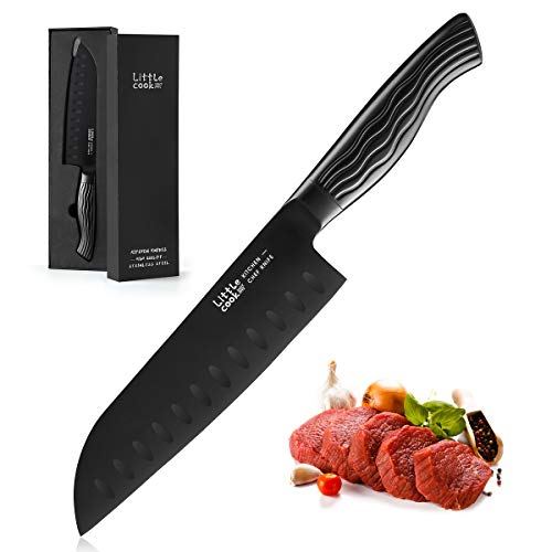 Little Cook 7 Inch Santoku knife, pro Kitchen Knife, High Carbon German Steel chef knife with ergonomic Handle, Gift box included