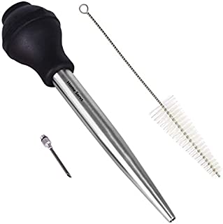 Home Servz 18/8 Stainless Steel Silicone Bulb Turkey Baster Syringe - Injector Needle With Cleaning Brush