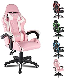 Bigzzia Gaming Chair Office Chair Desk Chair Swivel Heavy Duty Chair Ergonomic Design with Cushion and Reclining Back Support (Pink and White)