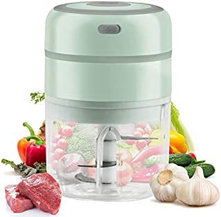 Domccy Electric Mini Garlic Chopper, 250ml Food Mincer with Three Powerful Blade, Wireless Portable Food Processor for Fruits, Vegetables Salad, Chili, Onions, Nuts, Pepper, Ginger Green