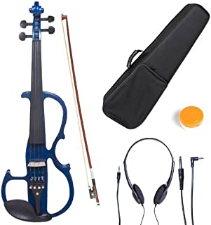 Cecilio CEVN-2BL Style 2 Silent Electric Solid Wood Violin with Ebony Fittings in Metallic Blue, Size 4/4 (Full Size)