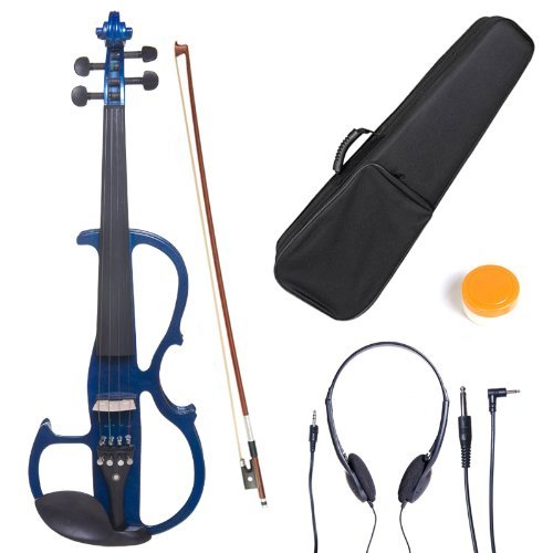 Cecilio CEVN-2BL Style 2 Silent Electric Solid Wood Violin with Ebony Fittings in Metallic Blue, Size 4/4 (Full Size)