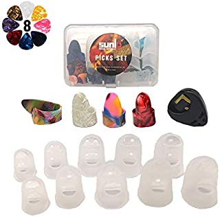 SUNLP Thumb Finger Picks, Guitar Finger Fingertip Protectors, Guitar Picks, Pick Holder, Gift Set Kit useful for Acoustic Guitar Ukulele Kalimba Starter & Other String Instruments