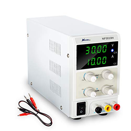 DC Power Supply Variable 30V/10A High Precision Adjustable CC/CV Power Supply 4-Digital LED Display with Free Alligator Clip for Lab Equipment, DIY Tool, Repair, Electronic Testing,Tinkering