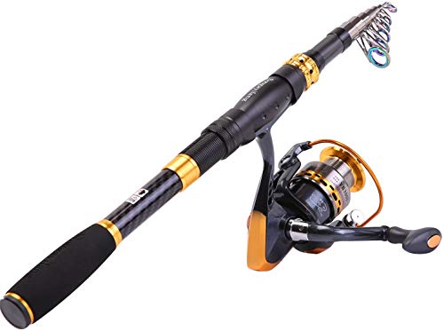 Sougayilang Fishing Rod Reel Combos Carbon Fiber Telescopic Fishing Pole with Spinning Reel for Travel Saltwater Freshwater Fishing-1.8M/5.91Ft